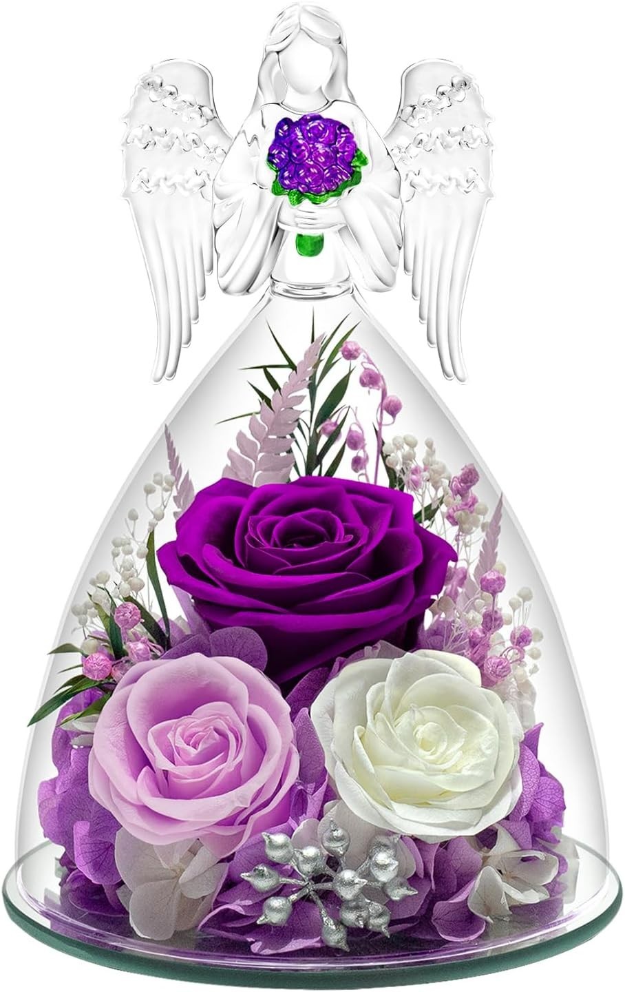Preserved Roses in Glass Angle Figurines – Forever Flowers Gift for Women – B…