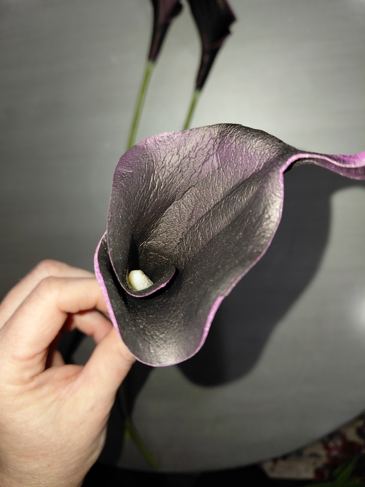 Bundle Of 3 Real Touch Faux Calla Lily Stem –Dark Purple 20.9″