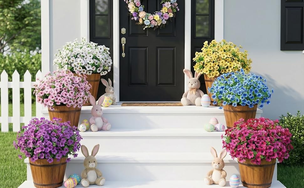 Artificial Outdoor Flowers UV Resistant Fake Plants Greenery 12 Bundles Faux