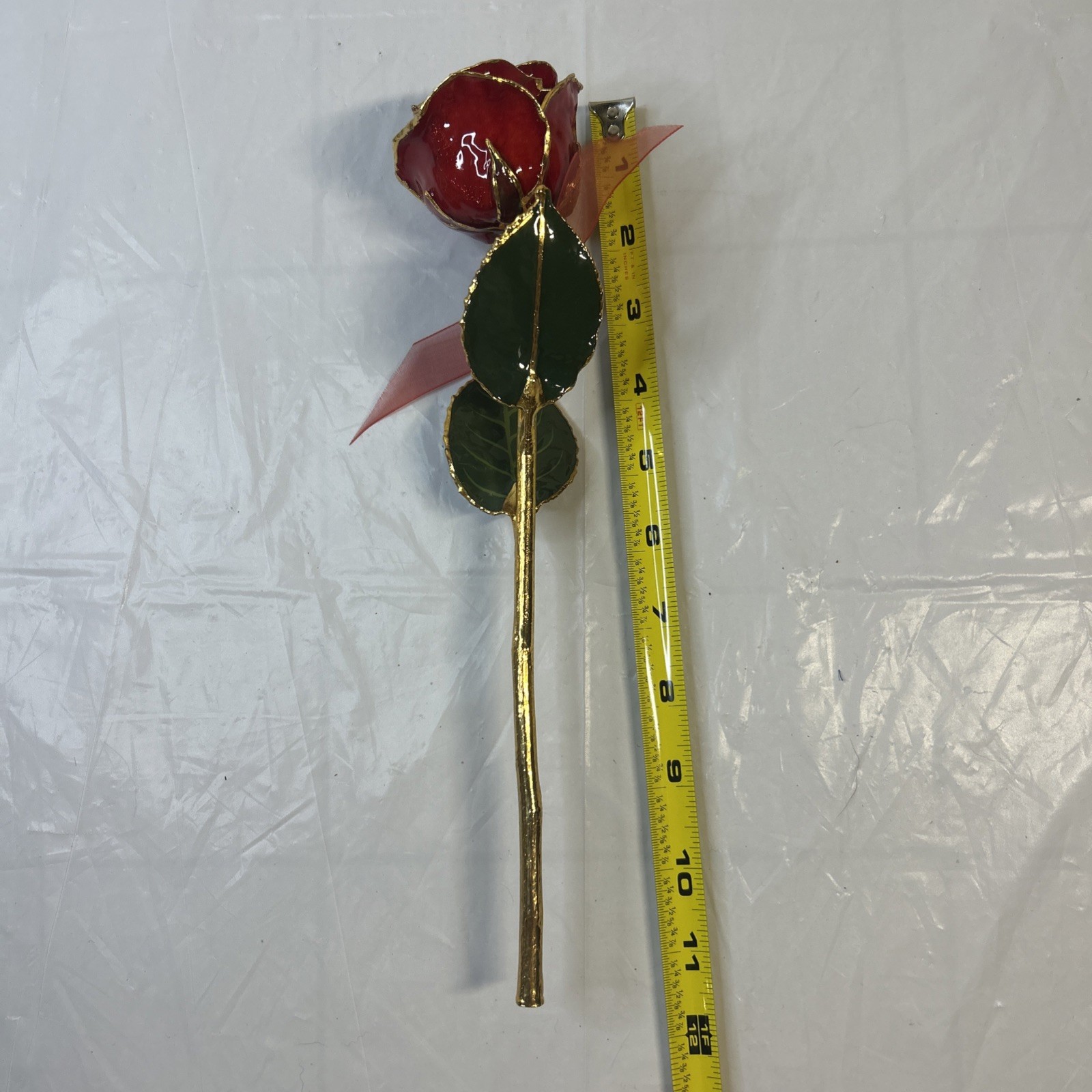 24K Gold Forever Rose Pink Long Stem Dipped Lacquer & Trimmed in 24K Gold 11”