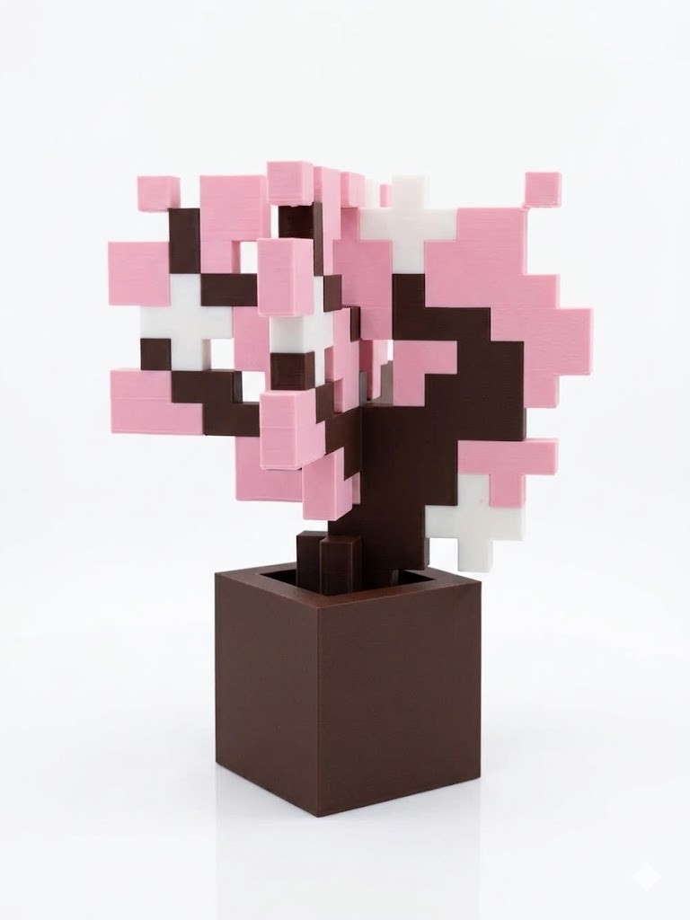 3D Printed Minecraft Cherry Blossom Sapling in Pot | Desk Decor & Gamer Gift