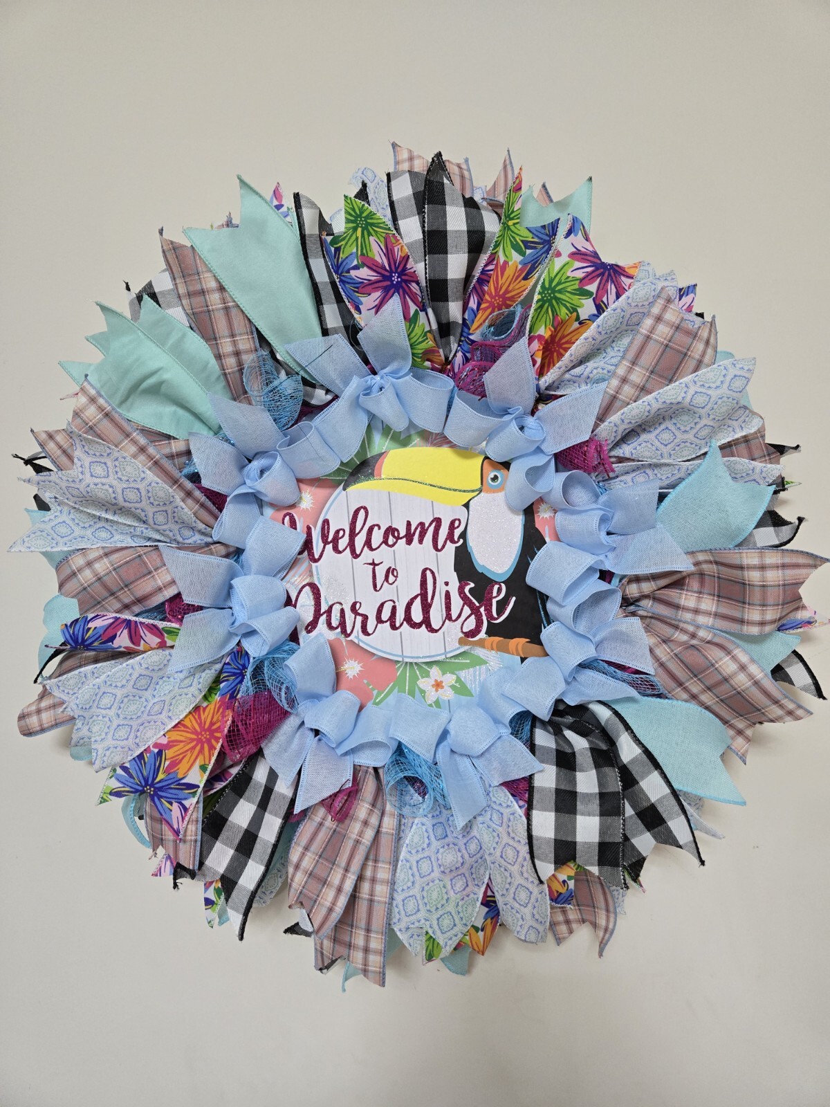 WELCOME TO PARADISE WREATH Spring SUMMER Fall Front Door Wall Decor BIG bird