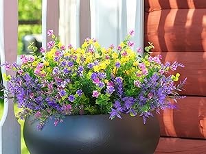 Artificial Flowers Outdoor, Faux Artificial Plants UV Resistant Plastic Flower