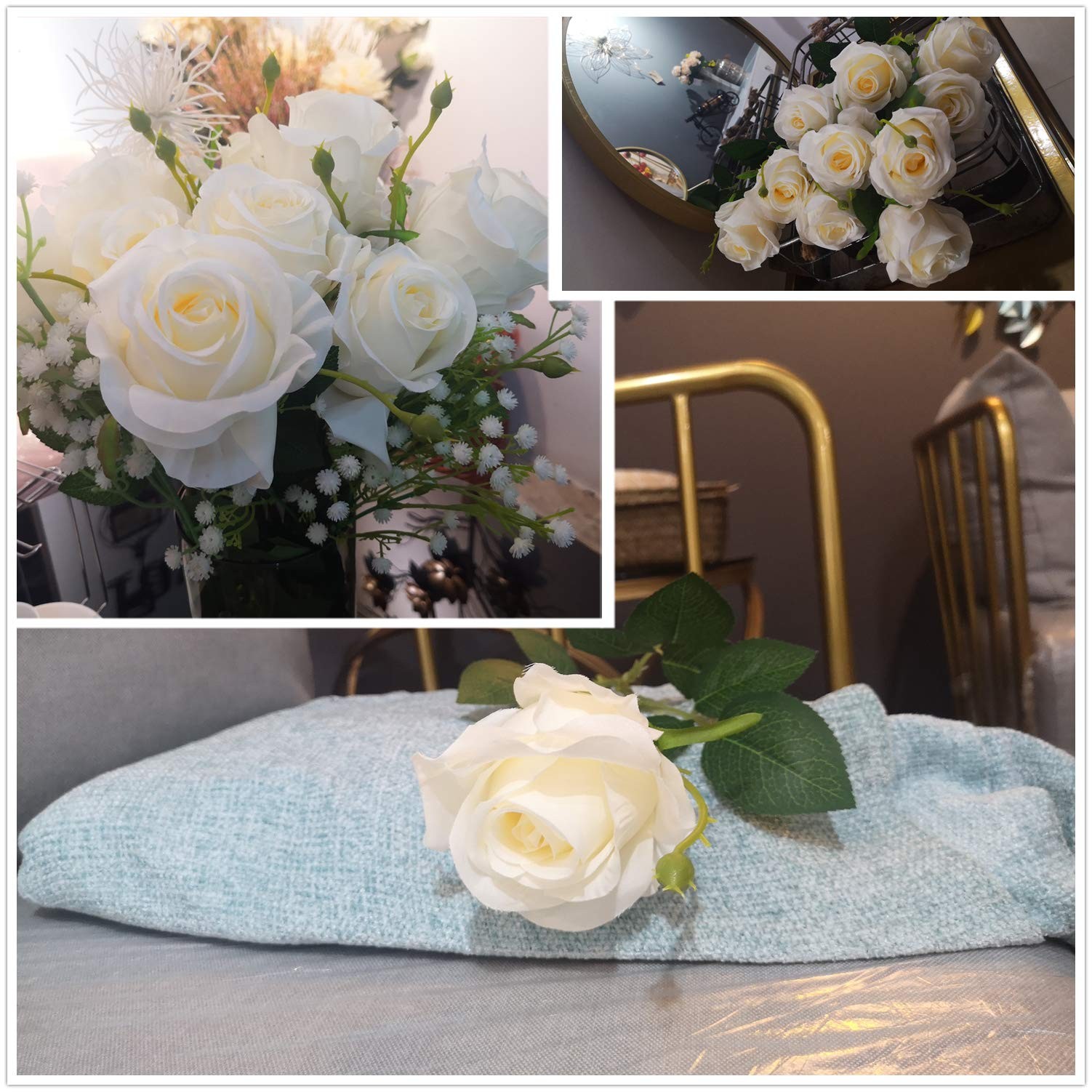 Artificial Silk Rose Flower Bouquet Home Decor Wedding Party, Pack of 10 (Off…