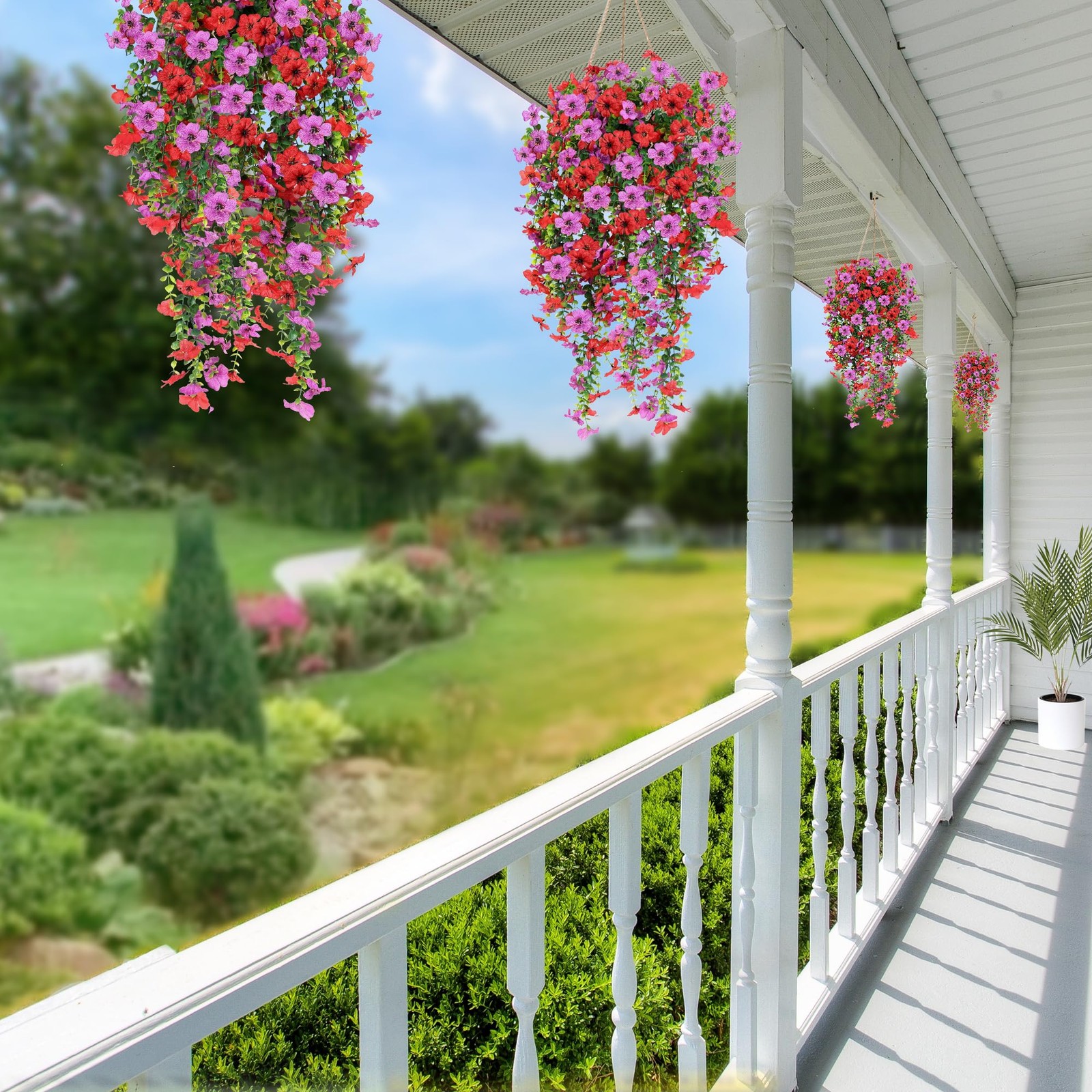 Artificial Fake Hanging Flowers Plants for Outdoor Outside Spring Summer Deco…