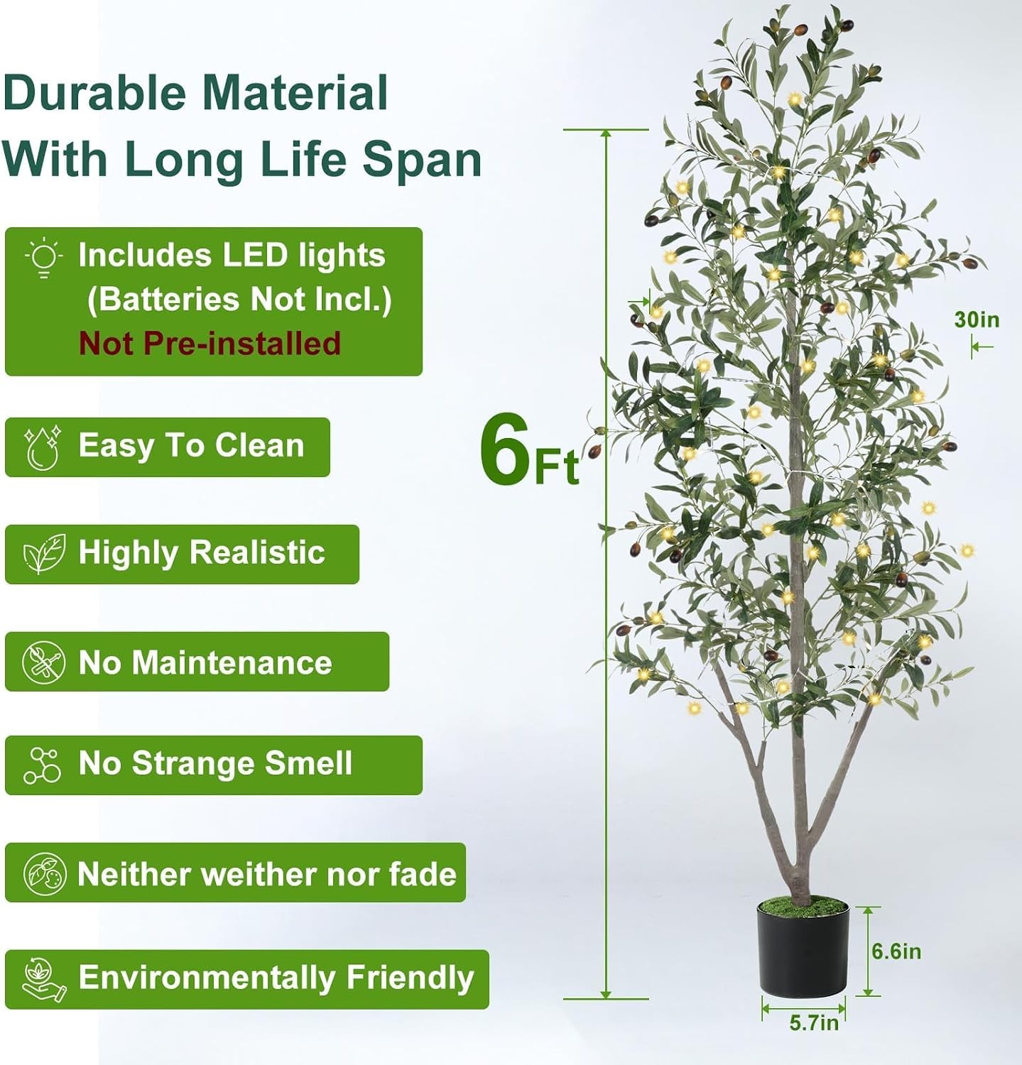 Olive Trees Artificial Indoor, 6FT Tall Faux Olive Tree with Moss and Planter,