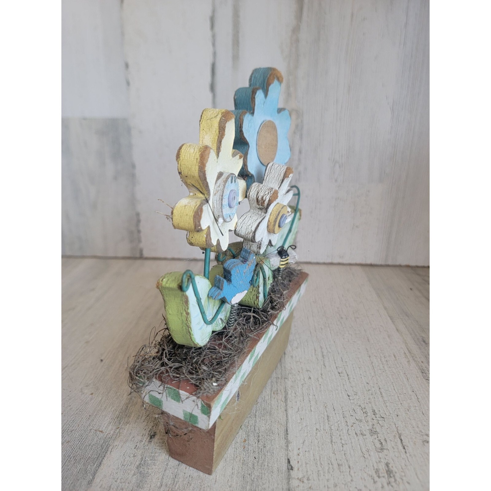 Wooden spring flower pot AS IS Easter home decor