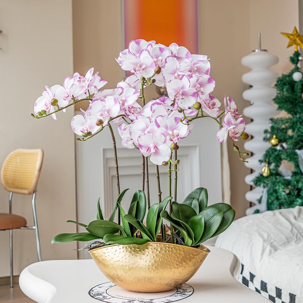 35 Inch Artificial Butterfly Orchid Flowers 4 Pcs with 4 Bundles Leaves Artif…