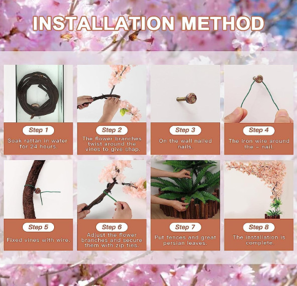 US STOCK Artificial Cherry Blossom Tree Sakura Tree Decor Cherry Blossom Vines