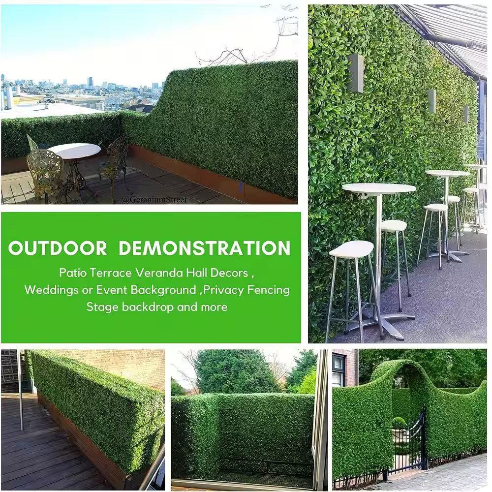 20 In. X 20 In. 12-Pieces Artificial Boxwood Hedge Grass Wall Panel Faux Topiary