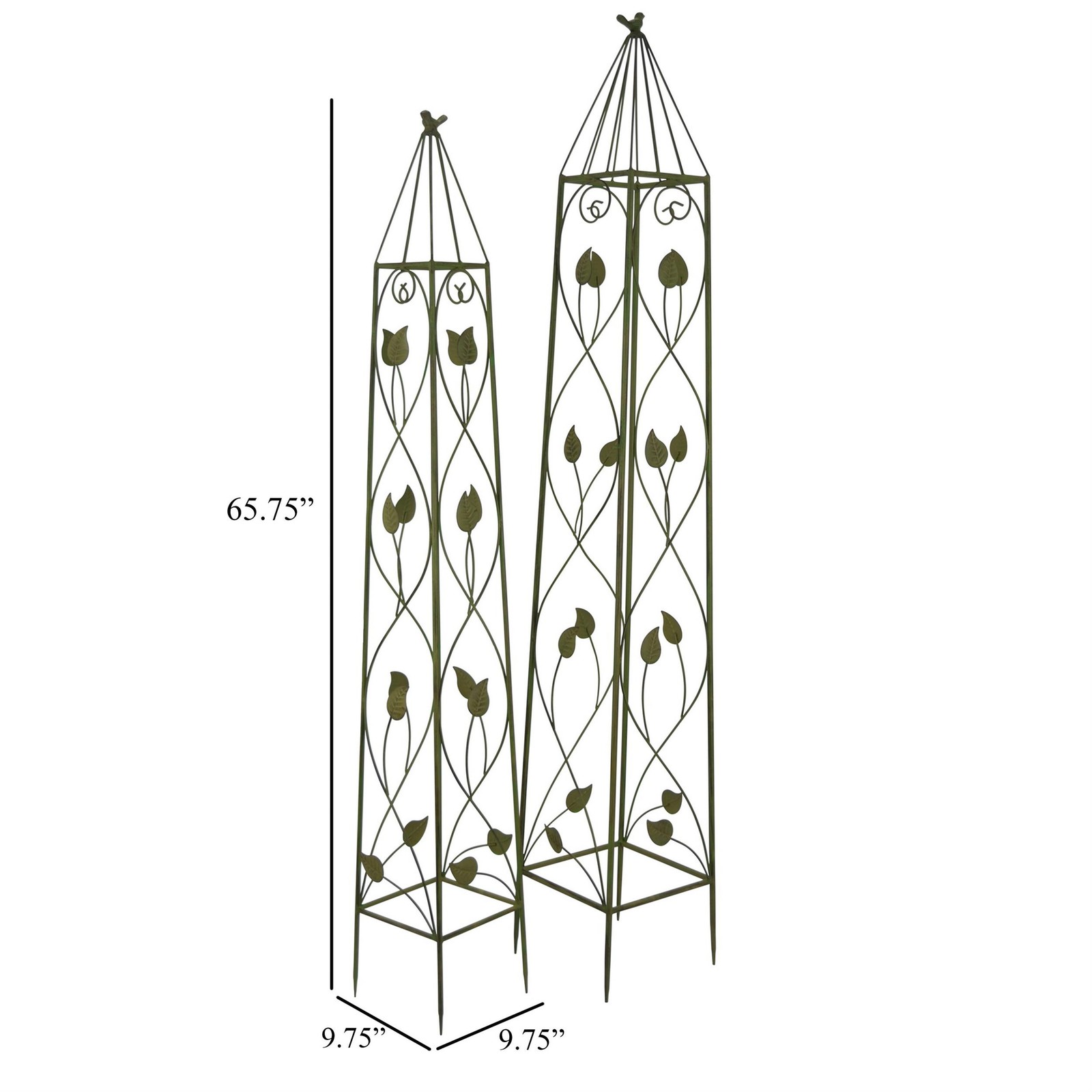 Benjara Kanye Garden Trellis Set of 2- Leaf Details Vertical Plant Green Metal