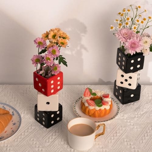 Funky Dice Vase – Unique Ceramic Home Decor for Red, White and Black Dice Vase