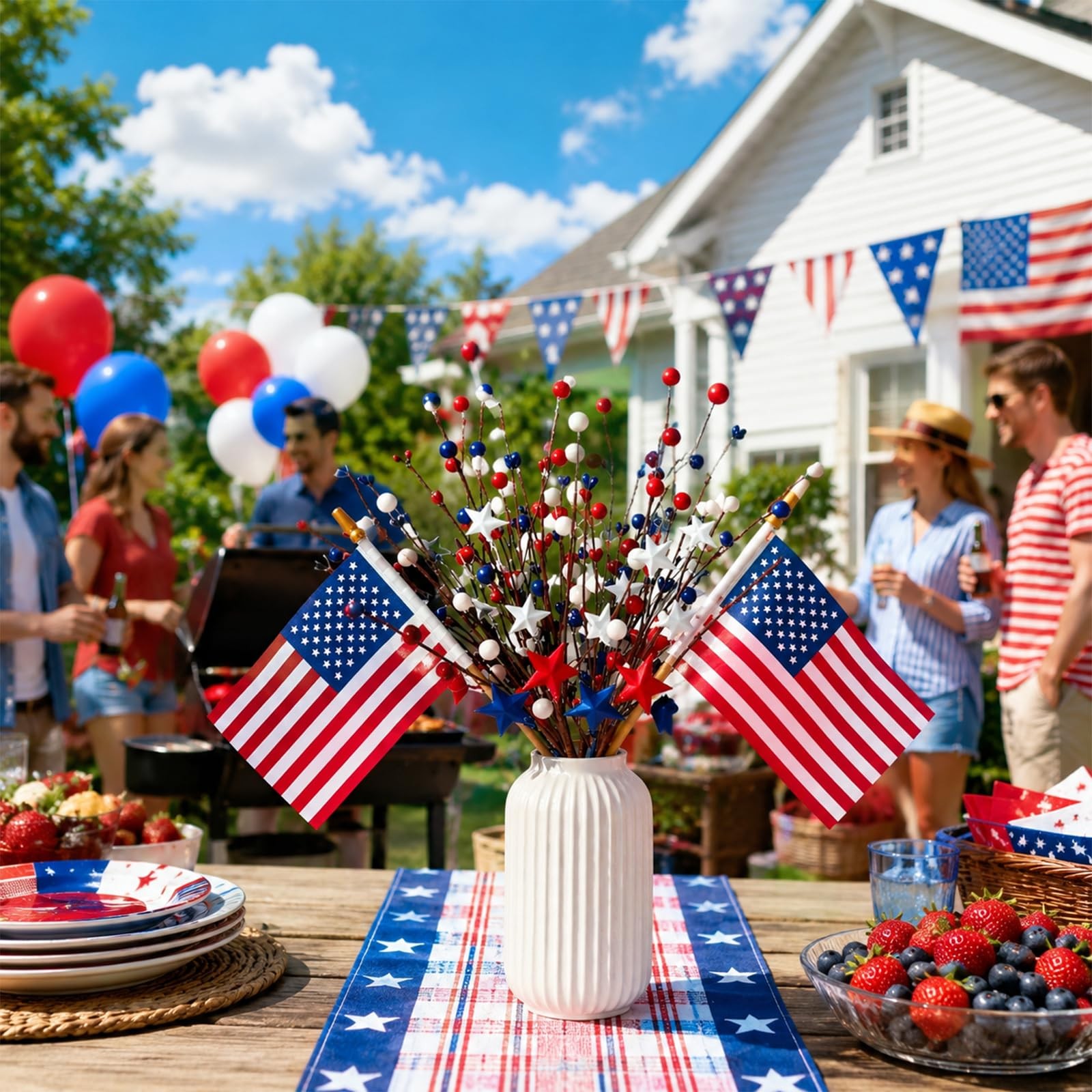 4th of July Patriotic Decorations, 4 Pcs Artificial Stem Picks Red White and …