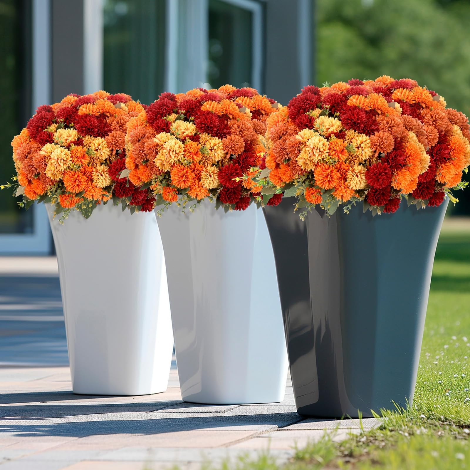Faux Autumn Flowers, 12 Pcs Fake Mums, Vase Arrangement, Orange