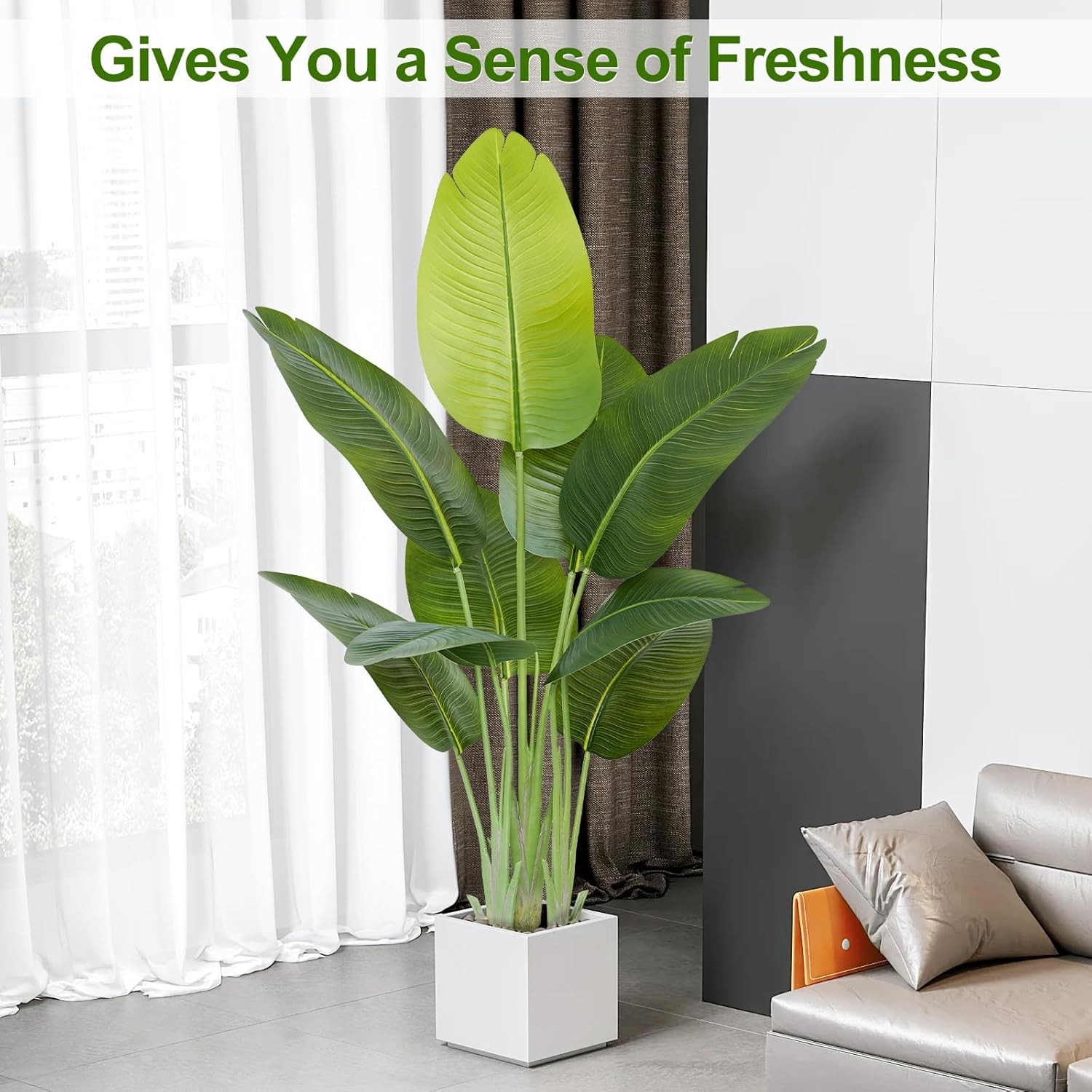 Lifelike Bird of Paradise Artificial Plant 4ft Faux Banana Leaf Tree with 9