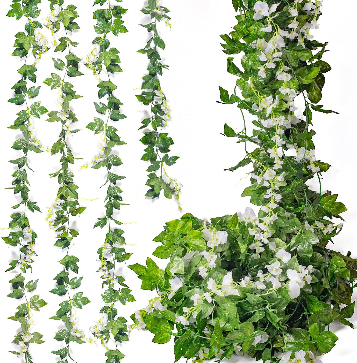 28.8Ft Artificial Wisteria Vine Garland (4X7.2Ft), Silk Hanging Flowers Decor fo