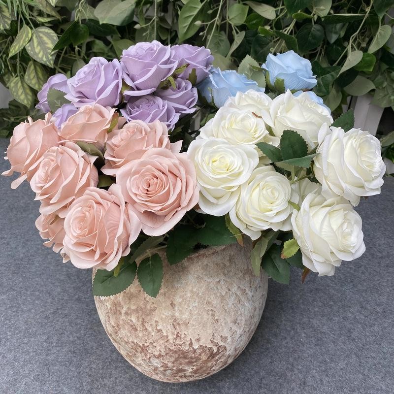 Artificial 9 Head Rose Bouquet Wedding Decoration Silk Flowers Photo Props