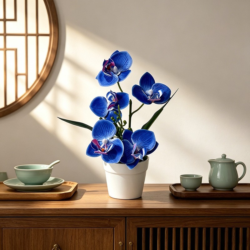 Fake Potted Butterfly Orchid 9.45in Soft PE Silk Flower Tabletop Decor