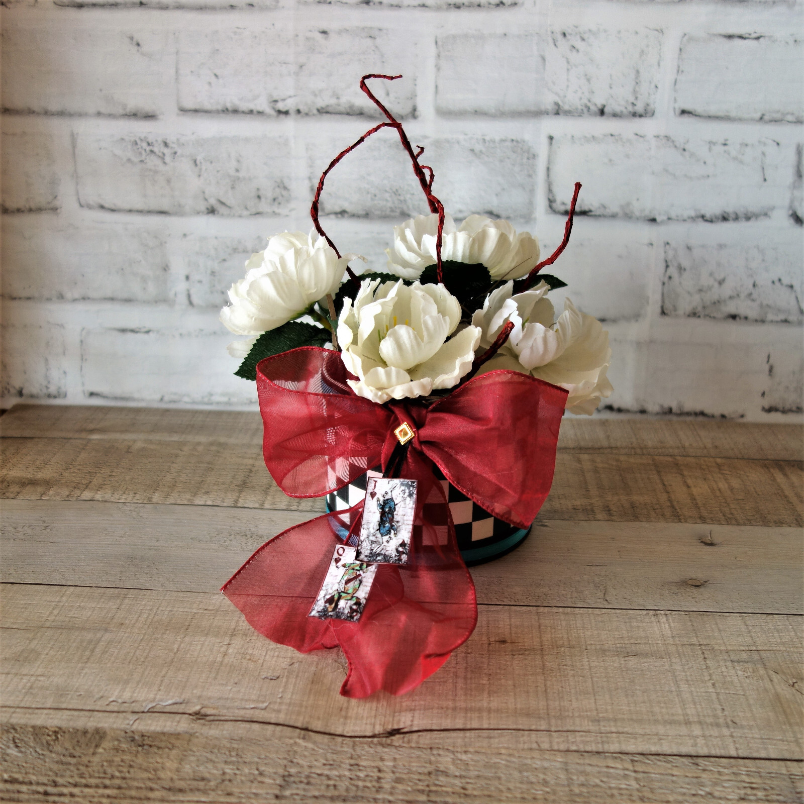 Whimsical Checks Floral Arrangement Handmade Checkered Decor Checkerboard Decor