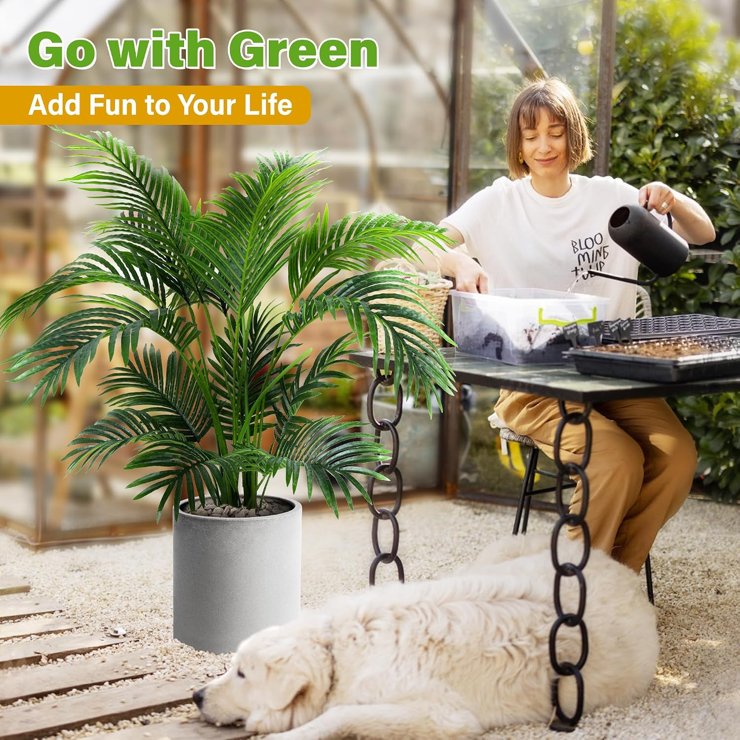 4Ft Artificial Areca Palm Tree Plant, 47In Fake Cane Palm Silk Tree Indoor Outdo