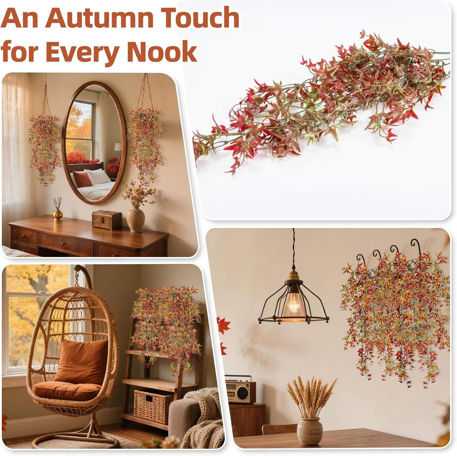 Thanksgiving Artificial Hanging Fall Plants – 3PCS Fake Sweet Potato Leaves Vine