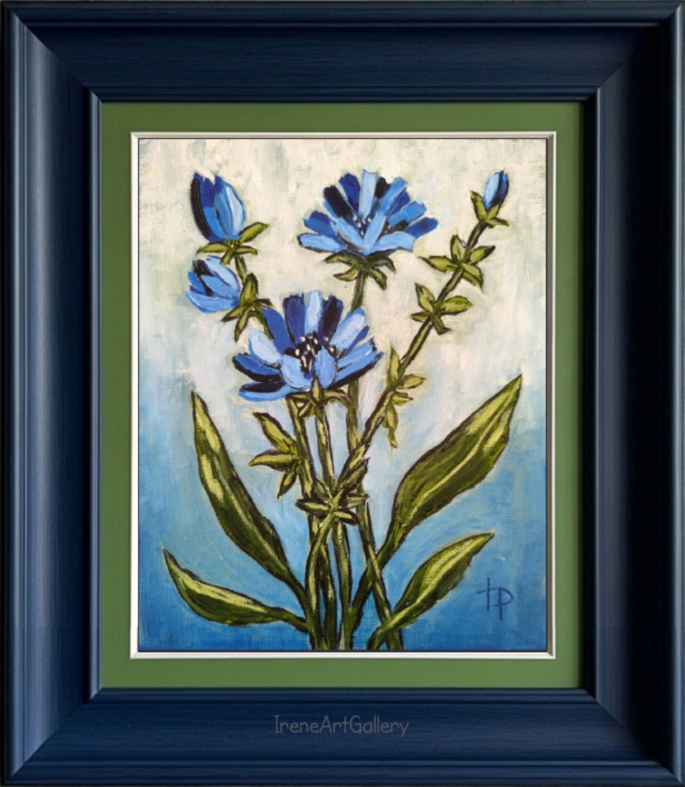 Chicory Botanical Oil Painting Original Floral Expressionist Art Blue Flower Wal