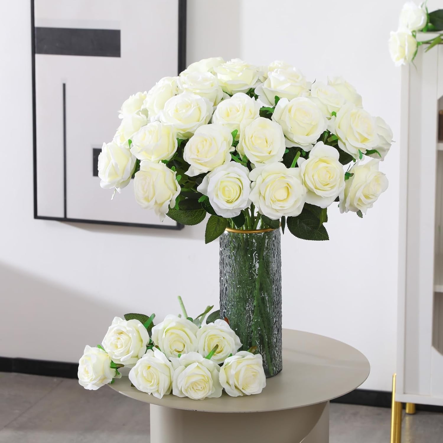 50PCS Silk White Roses – Realistic Bulk Flowers for Weddings
