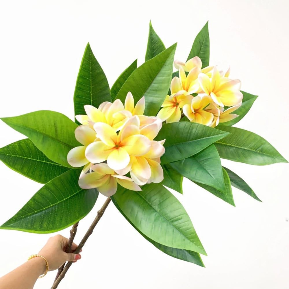 35.5 Inch Artificial Flowers Artificial Frangipani Flower 2 Stems Lifelike Re…