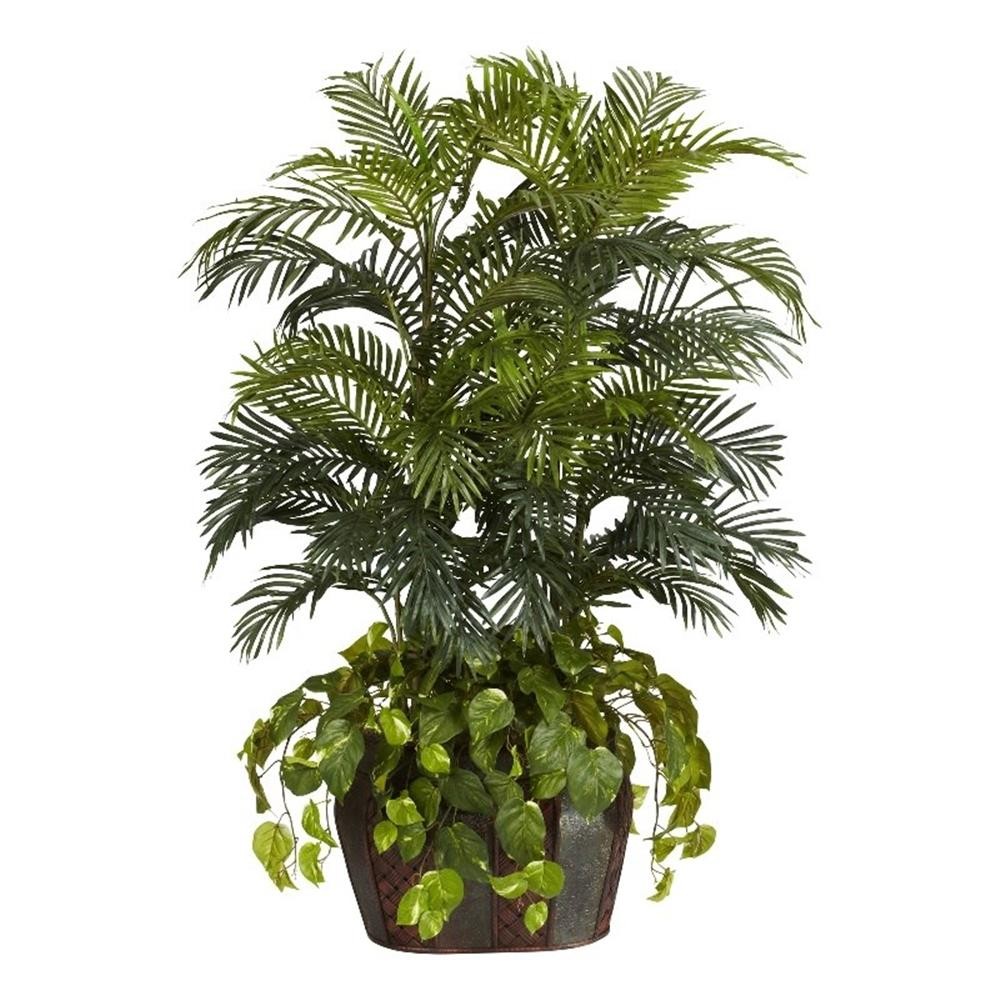 Nearly Natural 4.5ft Double Areca with Vase & Pothos Silk Plant in Green