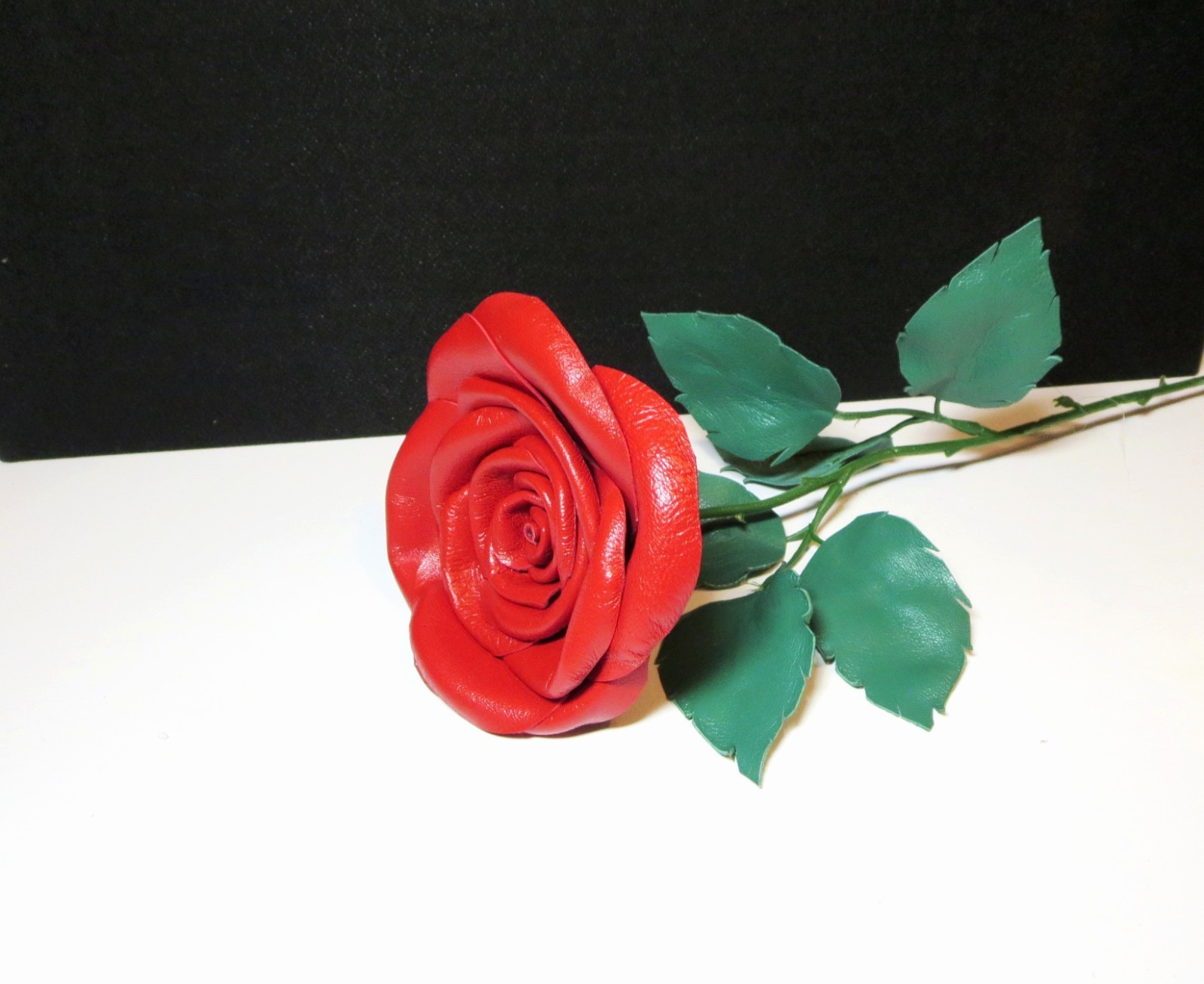 Black Leather flower Rose Gift 3rd 9th Wedding leather Anniversary gift