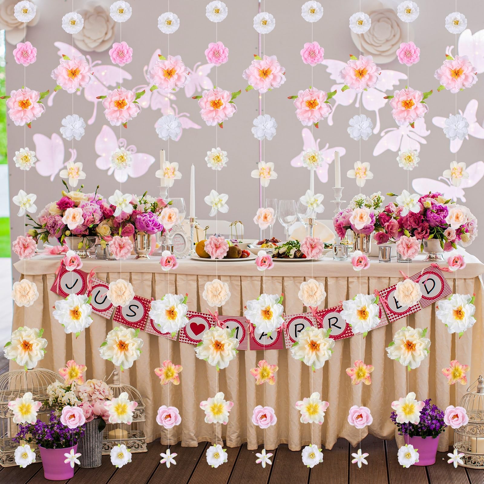 12 Pcs 79.2 ft Artificial Flower Garland Hanging Decorations Fake Floating Fl…