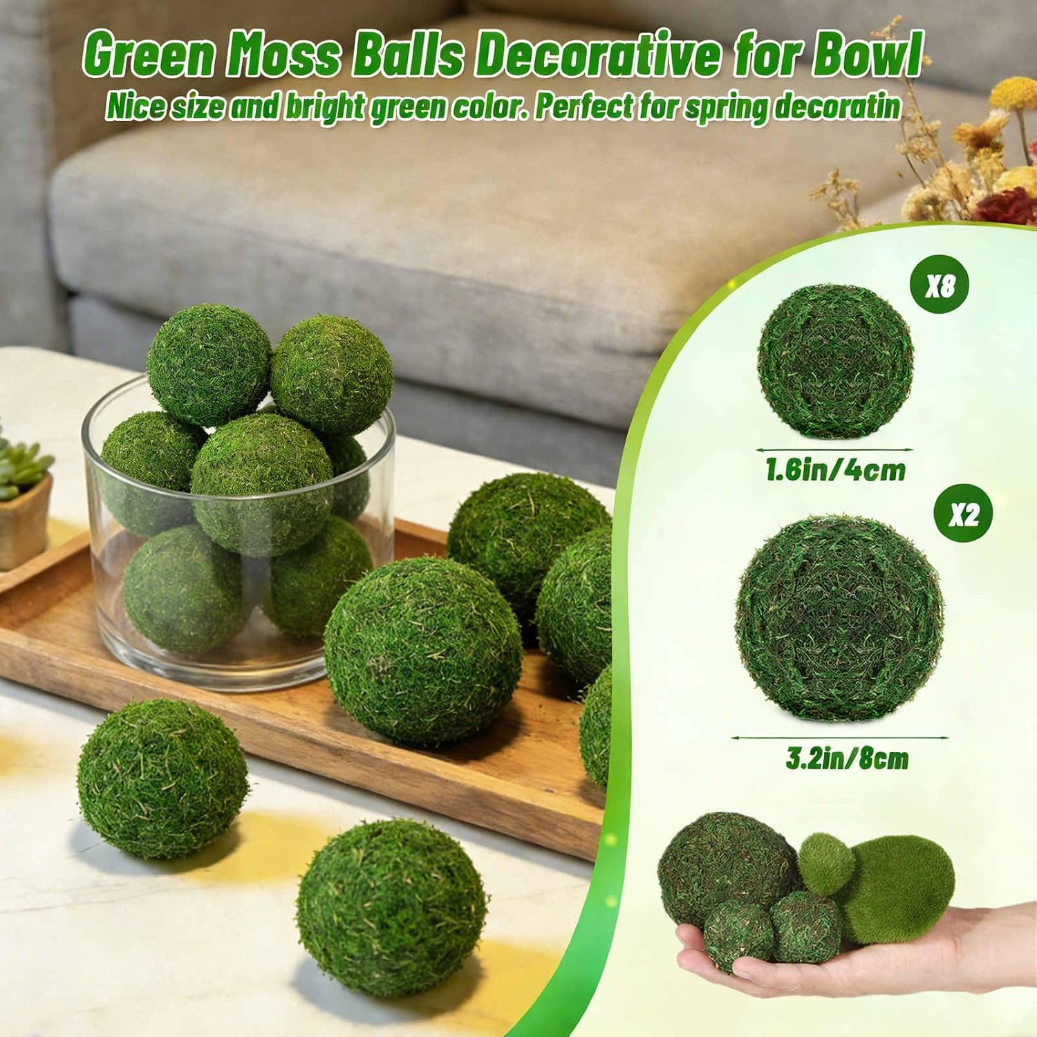 Green Moss Balls Rocks Decor Set Vase Filler Centerpiece Fairy Garden 28 PCS