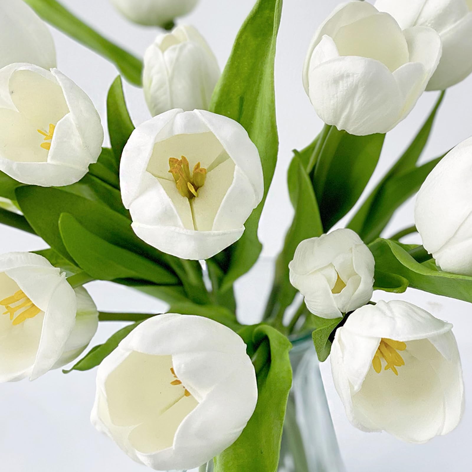20 PCS Fake Tulips White Artificial Flowers Tulipanes 13 PU Real Touch with Faux