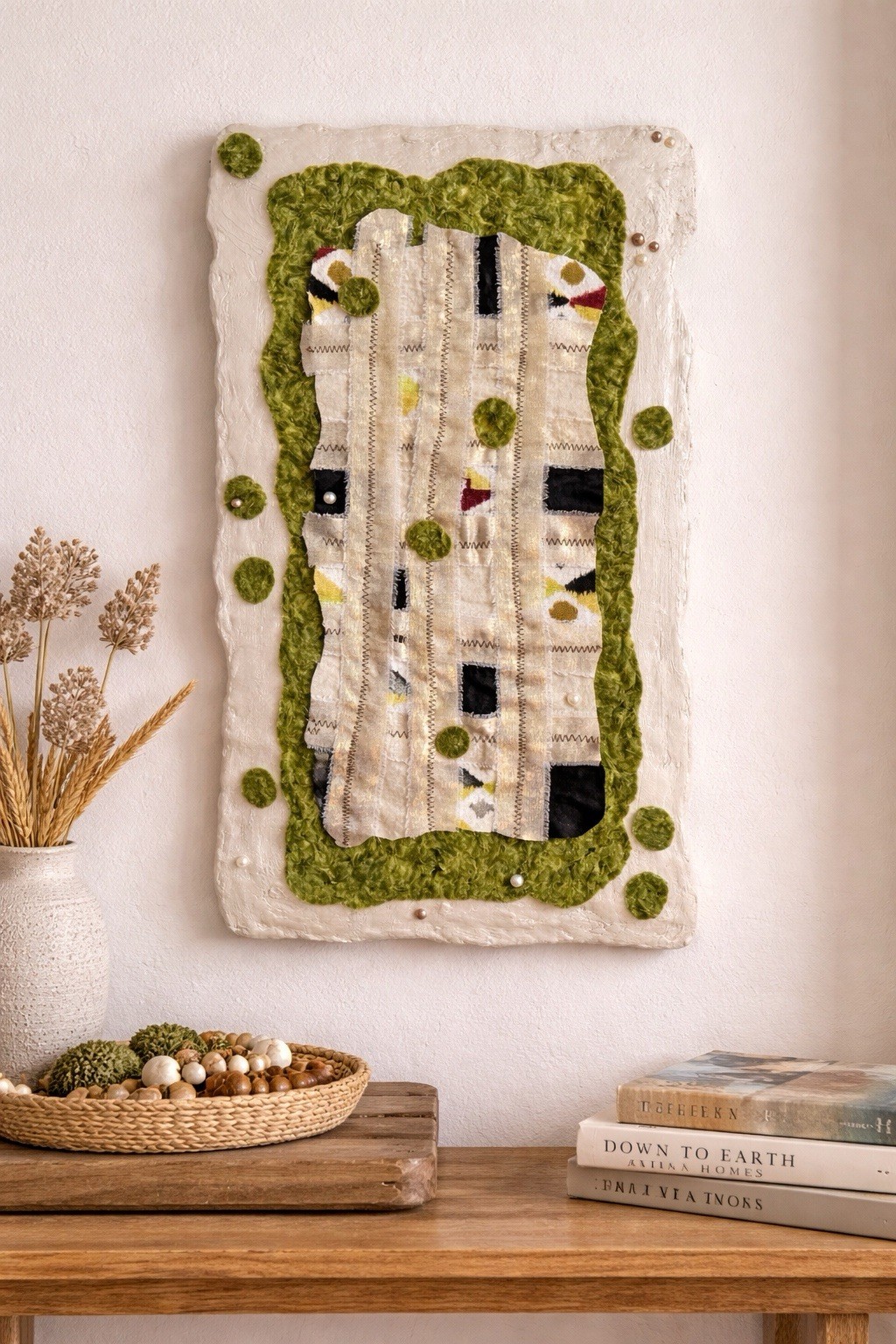 Handmade Textured WallArt Recycled Yarn Fabric Neutral Abstract Fiber Art 24×14”
