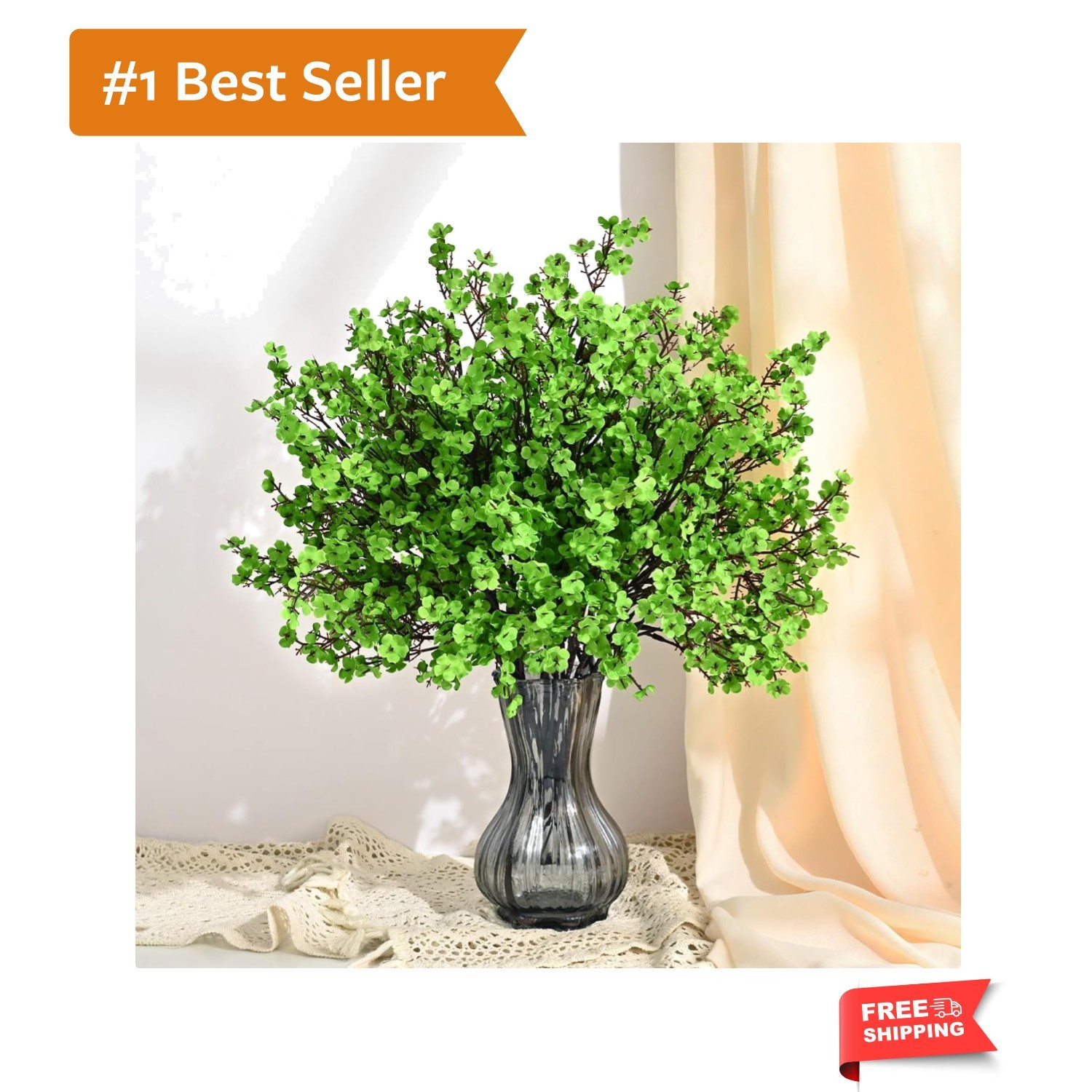 6 Pcs Fake Flowers Babys Breath Silk, Real Touch Green Artificial Flowers Bul…