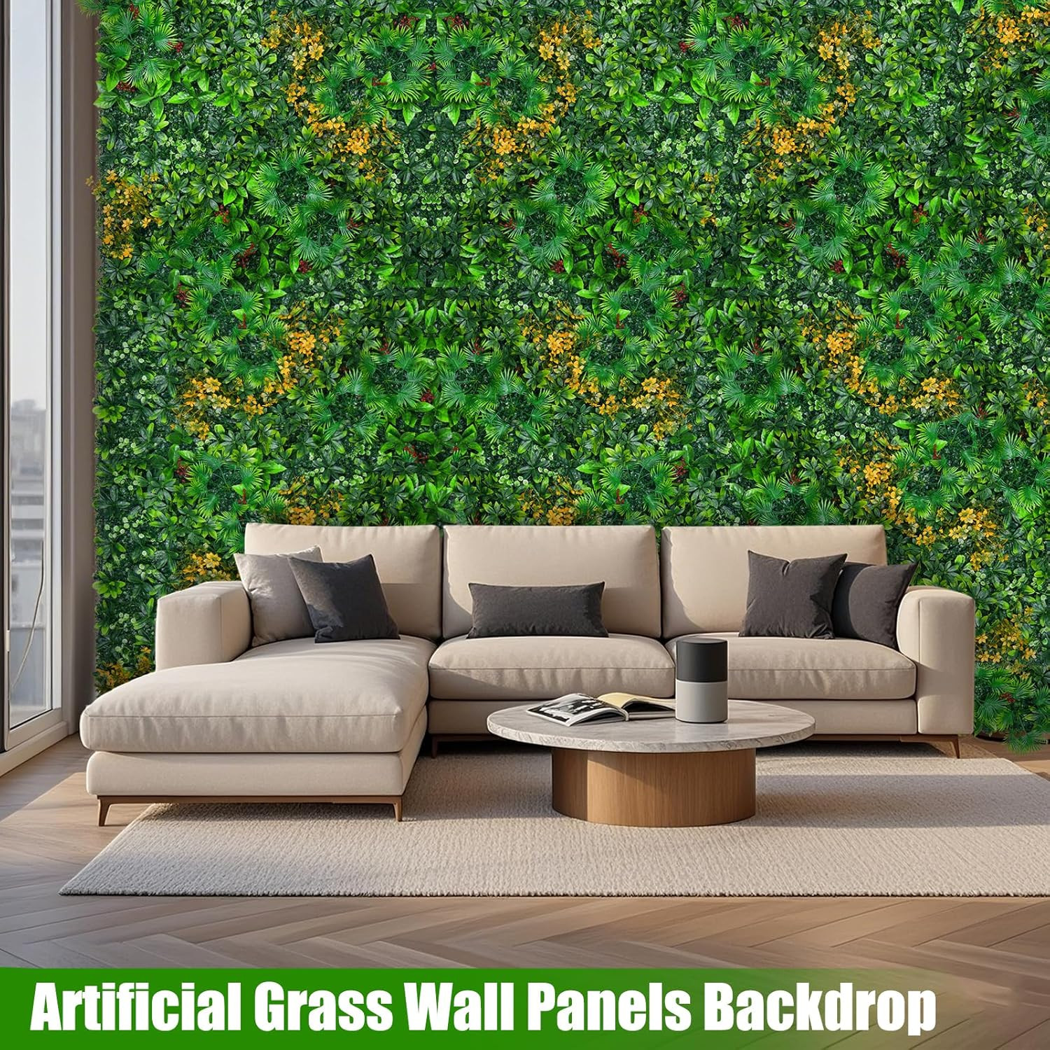 Artificial Grass Wall Panels with Tropical Leaves – 12 Pcs Green Decor