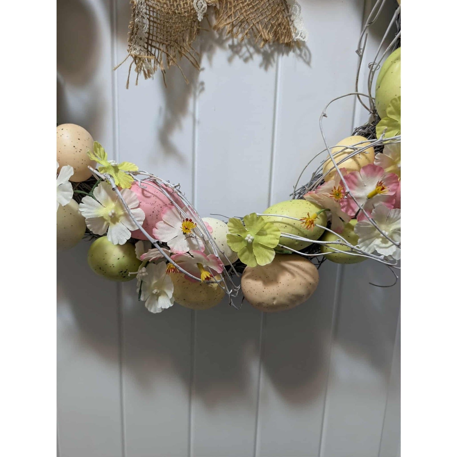 Easter Bunny Eggs Wreath Spring Flowers Vines Door Wall Holiday Decor 18″