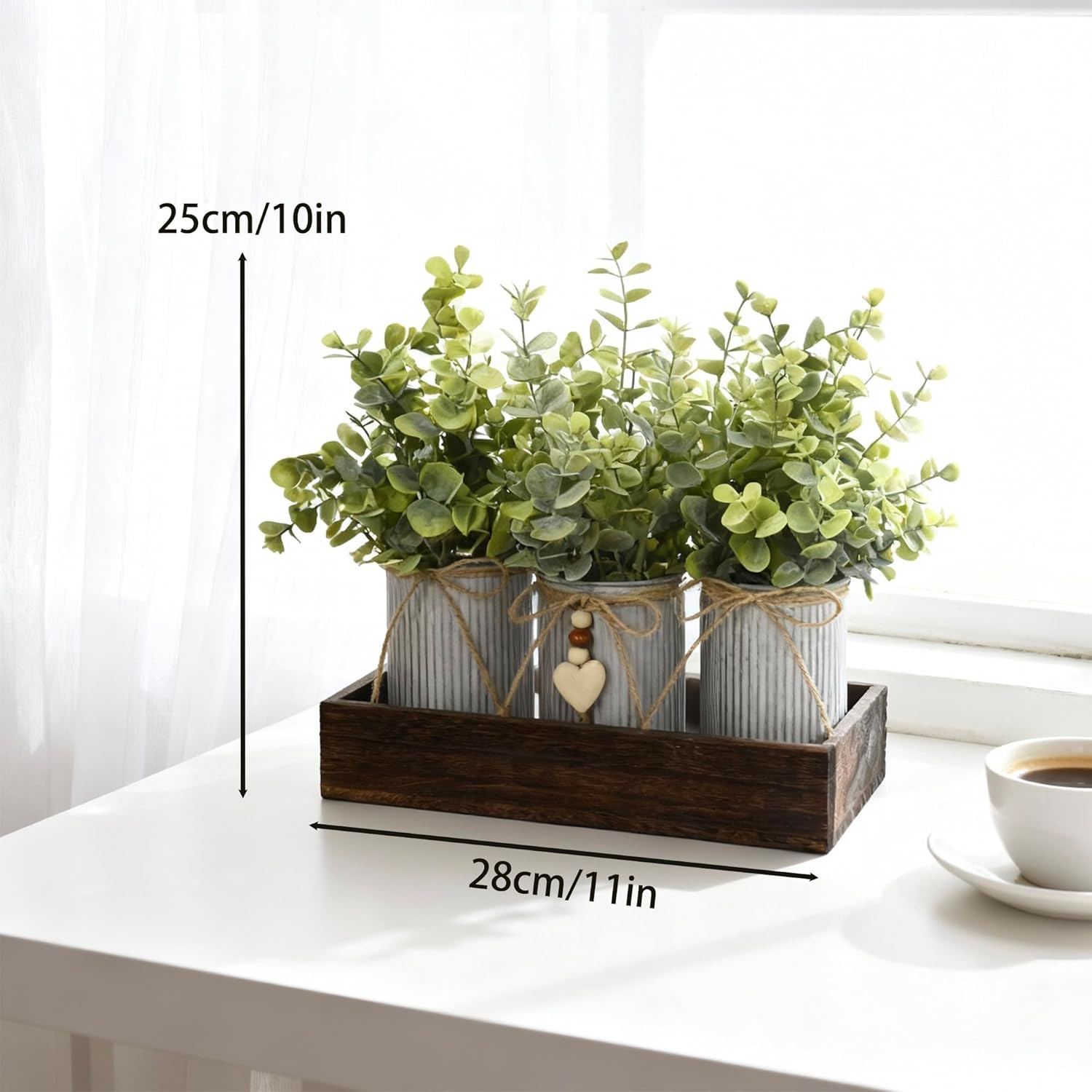 Artificial Flower Decorative Centerpiece, Frosty Green Eucalyptus Table Arrangem