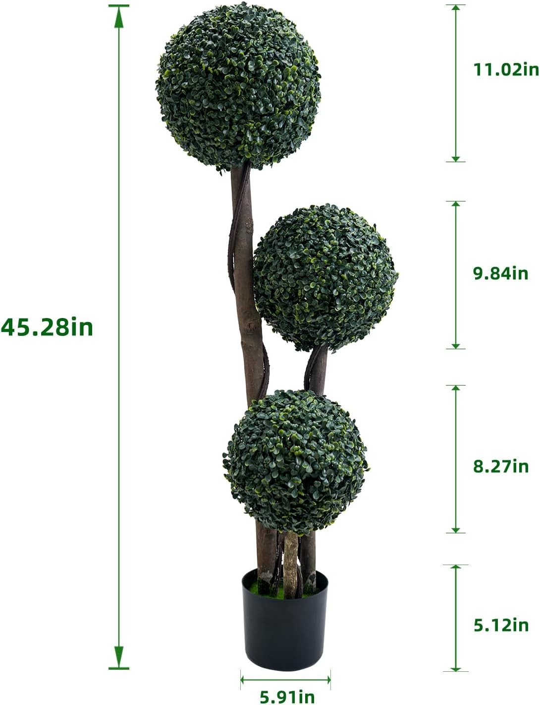 GRAVEE Artificial Topiary Trees Outdoor 45 In. Fake Boxwood Triple Ball Tree