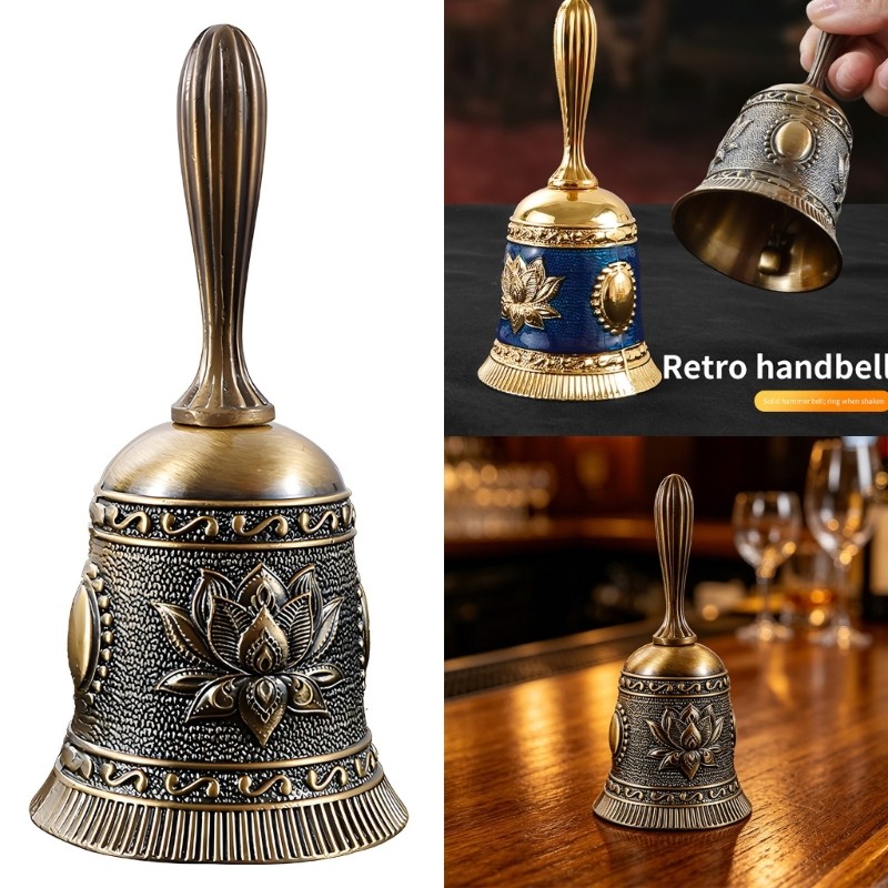 Flower Pattern Metal Hand Bell Handbell for Teaching, Props, and Table Display