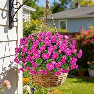 4 Bundles Artificial Camellia Flowers for Outdoors, Fuchsia | Fake silk flowers
