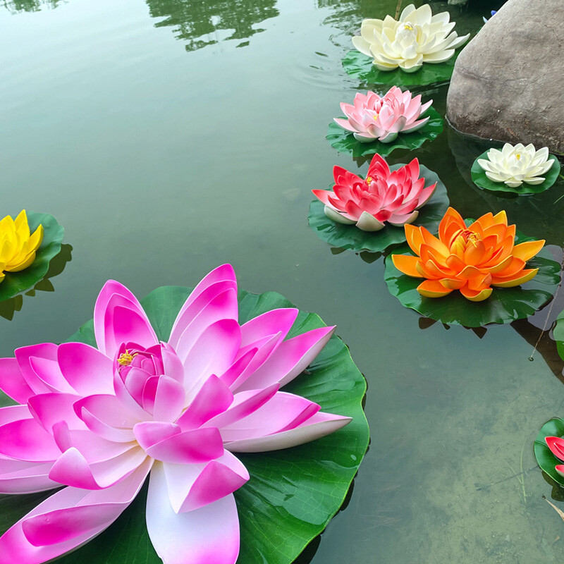 Floating Lotus Artificial Flower Home Garden Pool Decoration Fake Plant Decor