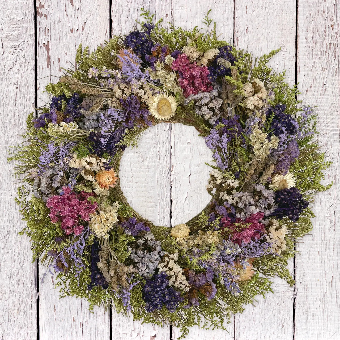 18″ Dried Floral Wreath Neutral Spring Summer Front Door Farmhouse Decor