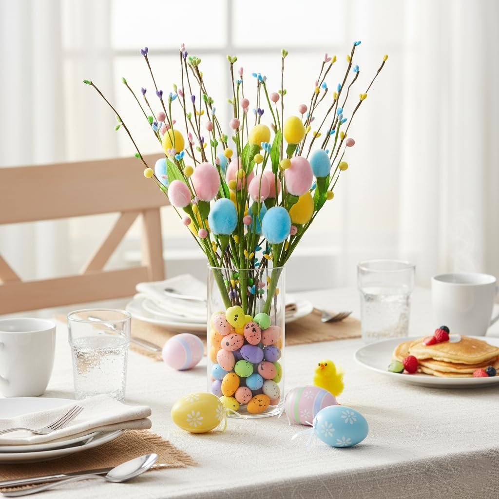 Spring Farmhouse Table Centerpiece with Vase, Artificial Floral Picks with 24…