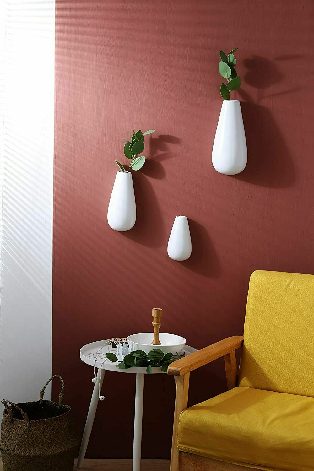 White Ceramic Hanging Planter f/Artificial Plants and Flowers Indoor Patio Decor