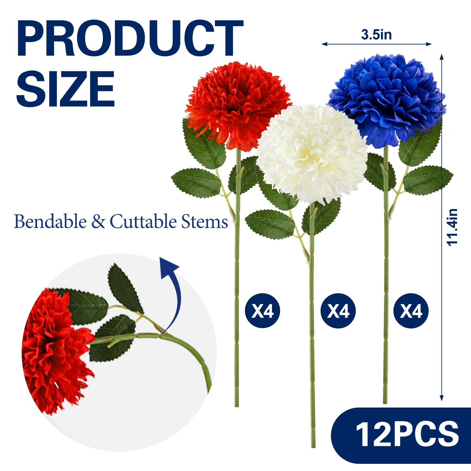 4th of July Decorations Patriotic Decor 12Pcs Artificial Flowers Red White an…