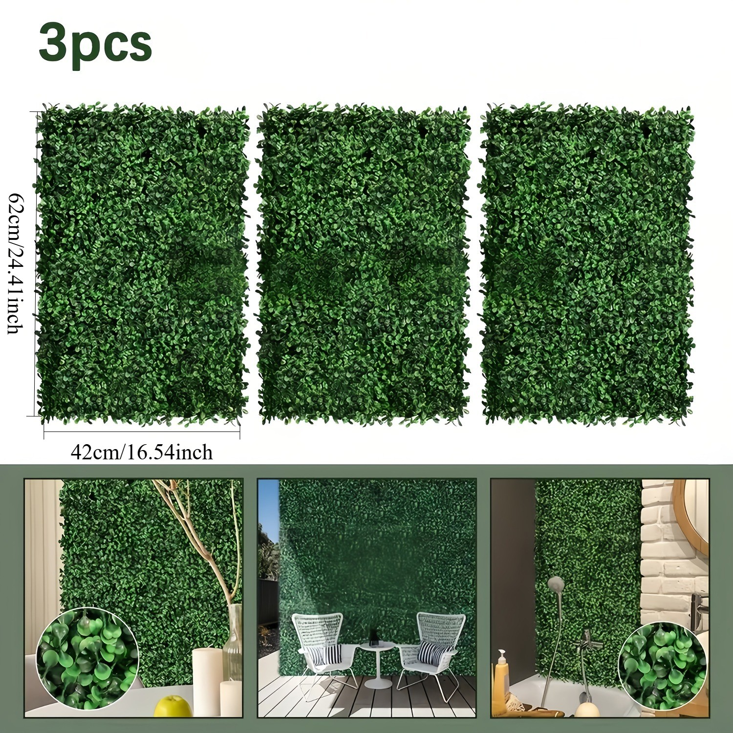 47.24″x23.62″ Faux Boxwood Panels 3Pcs Outdoor Garden Wall Decoration