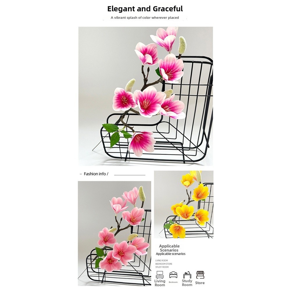 7-Bloom Magnolia Artificial Flower Stem Plastic for Table Shelf Display