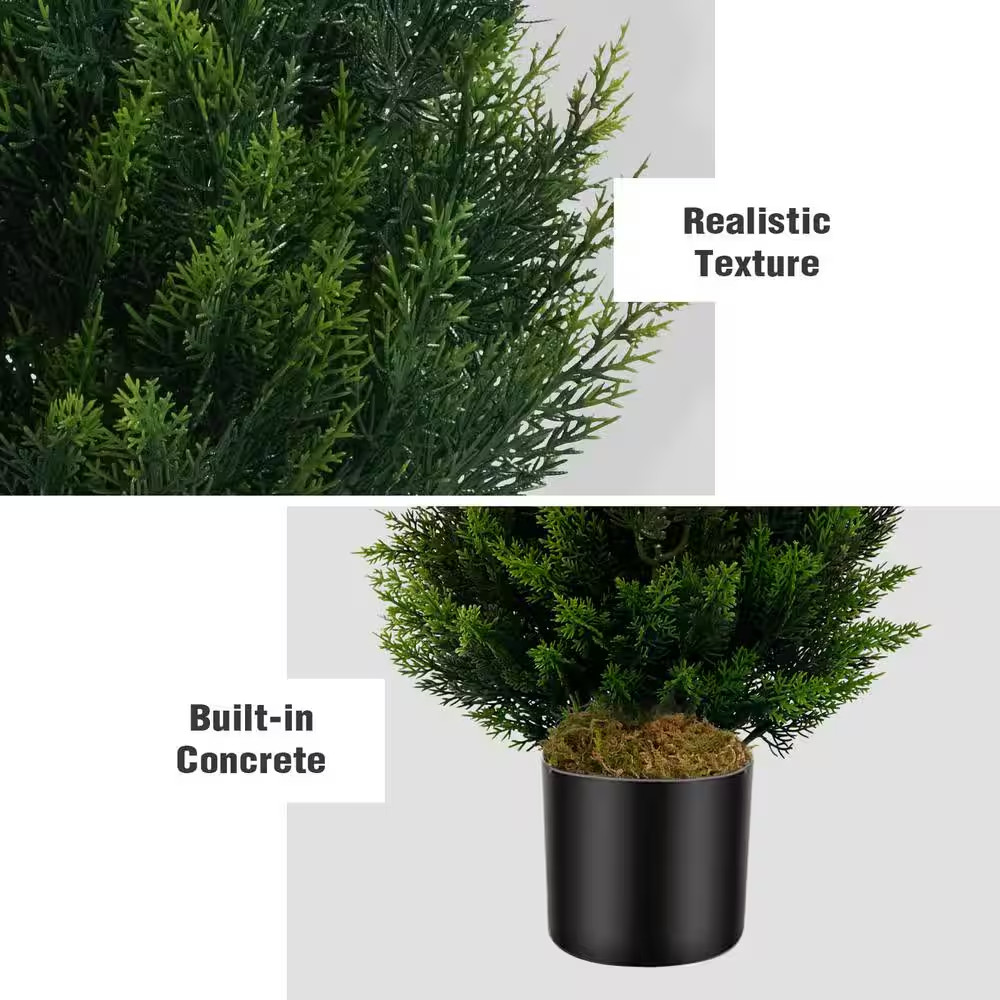 2-Pieces Green Trees 3 Ft. Artificial Topiary Cedar Trees with Black Pot Faux Pi