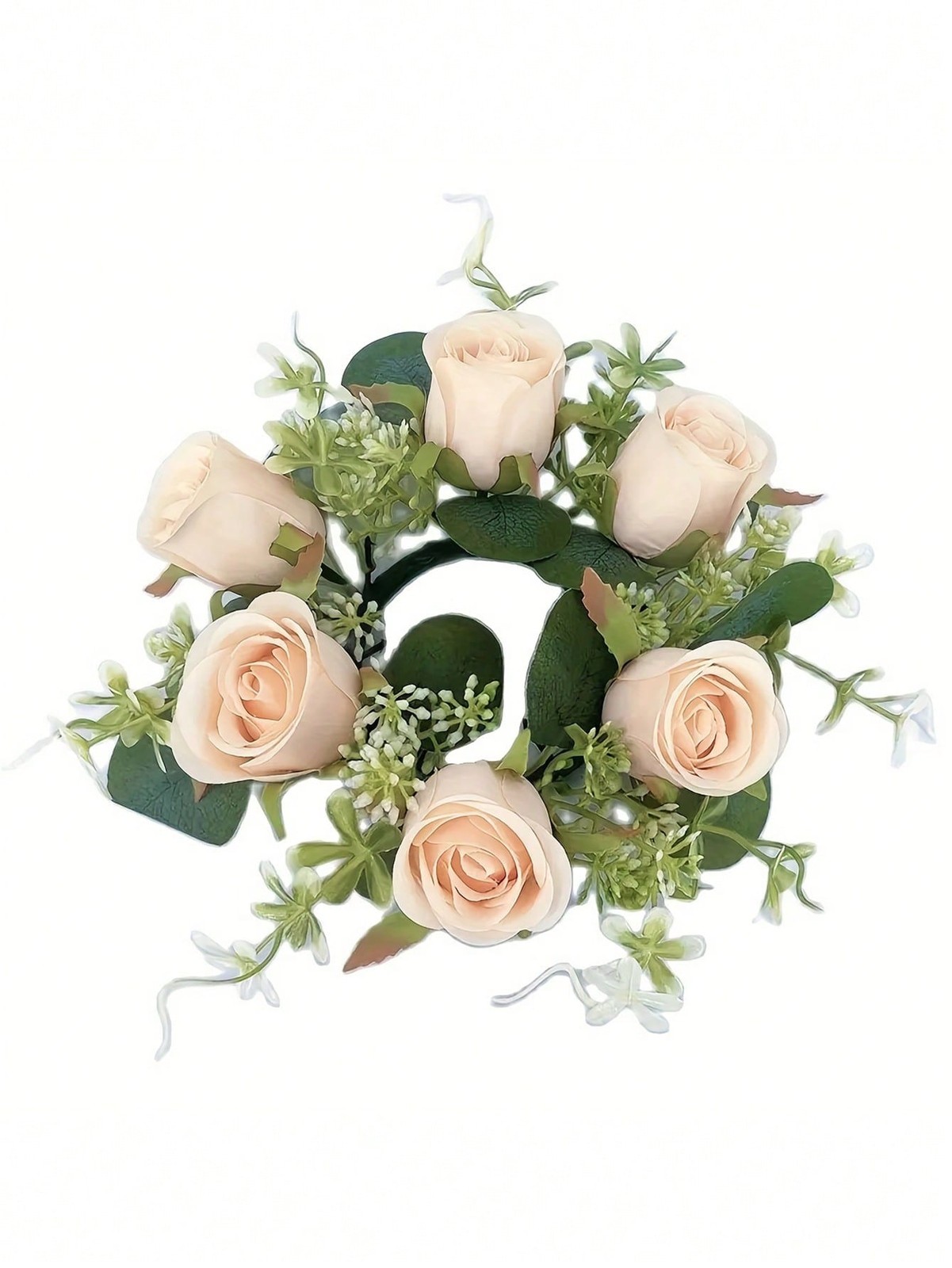 Champagne Artificial Silk Rose Wreath Candle Ring For Table Centerpiece Wedding
